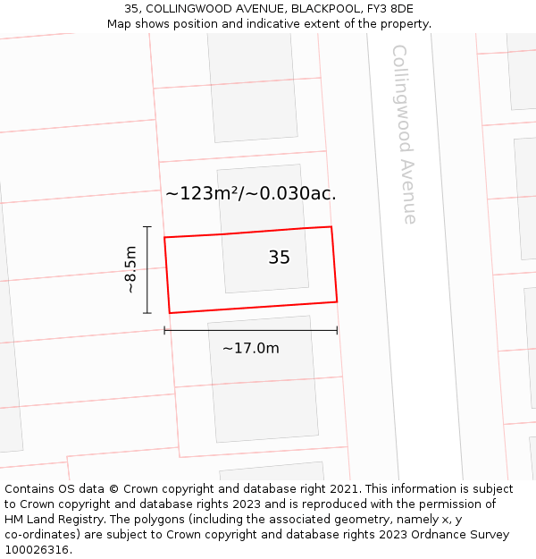 35, COLLINGWOOD AVENUE, BLACKPOOL, FY3 8DE: Plot and title map