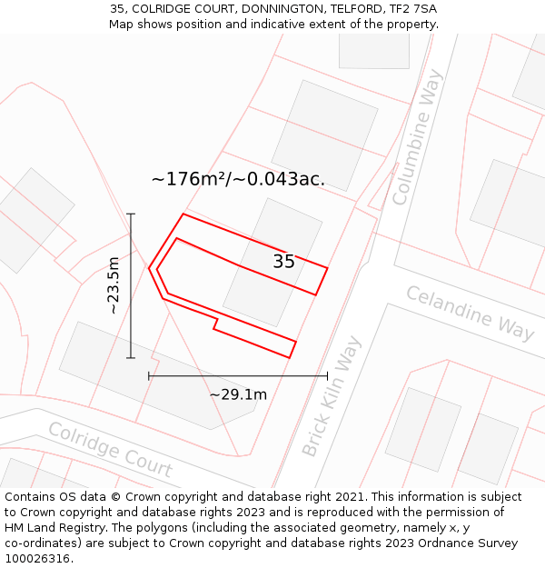 35, COLRIDGE COURT, DONNINGTON, TELFORD, TF2 7SA: Plot and title map