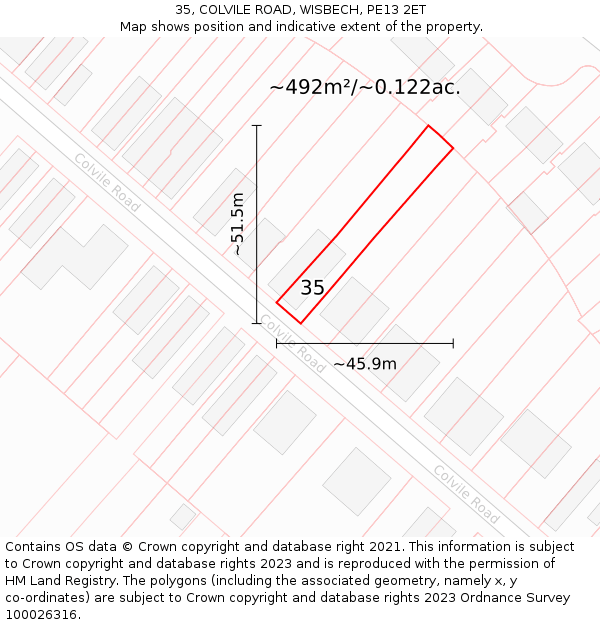 35, COLVILE ROAD, WISBECH, PE13 2ET: Plot and title map