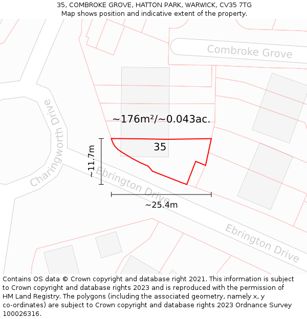 35, COMBROKE GROVE, HATTON PARK, WARWICK, CV35 7TG: Plot and title map