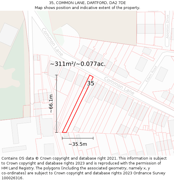 35, COMMON LANE, DARTFORD, DA2 7DE: Plot and title map