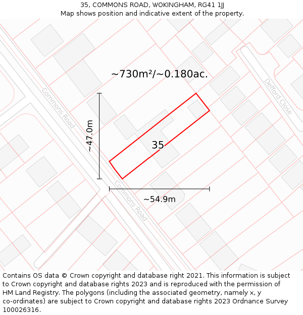 35, COMMONS ROAD, WOKINGHAM, RG41 1JJ: Plot and title map