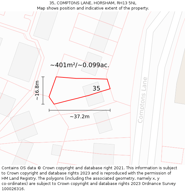 35, COMPTONS LANE, HORSHAM, RH13 5NL: Plot and title map