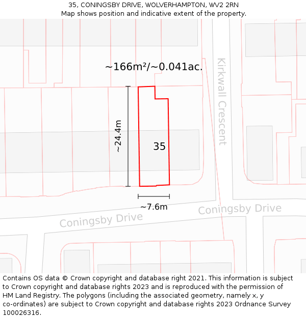 35, CONINGSBY DRIVE, WOLVERHAMPTON, WV2 2RN: Plot and title map