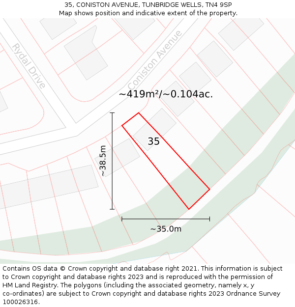 35, CONISTON AVENUE, TUNBRIDGE WELLS, TN4 9SP: Plot and title map