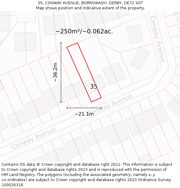 35, CONWAY AVENUE, BORROWASH, DERBY, DE72 3GT: Plot and title map