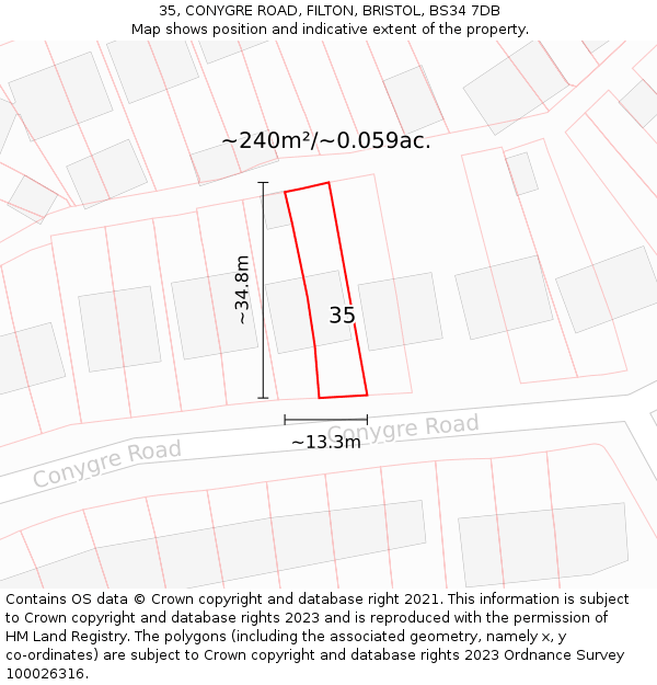 35, CONYGRE ROAD, FILTON, BRISTOL, BS34 7DB: Plot and title map