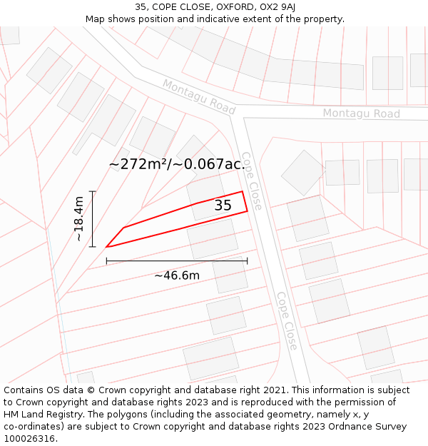 35, COPE CLOSE, OXFORD, OX2 9AJ: Plot and title map