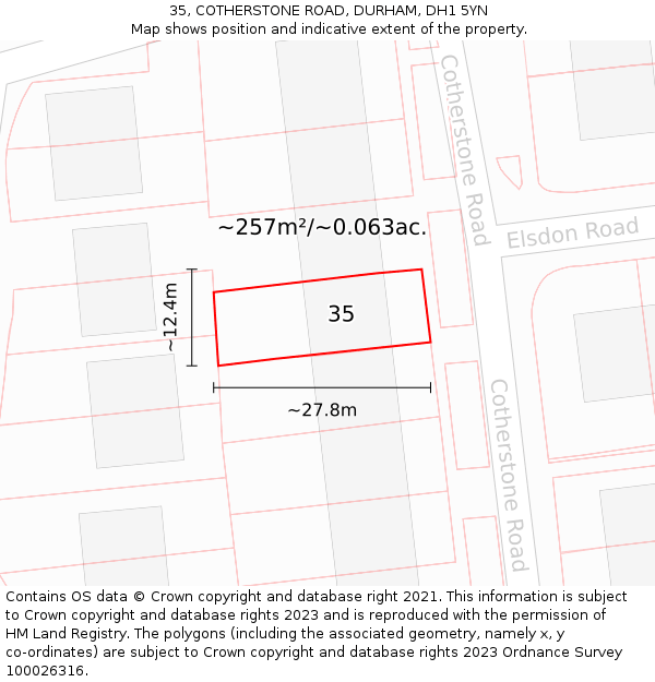 35, COTHERSTONE ROAD, DURHAM, DH1 5YN: Plot and title map