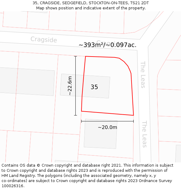 35, CRAGSIDE, SEDGEFIELD, STOCKTON-ON-TEES, TS21 2DT: Plot and title map