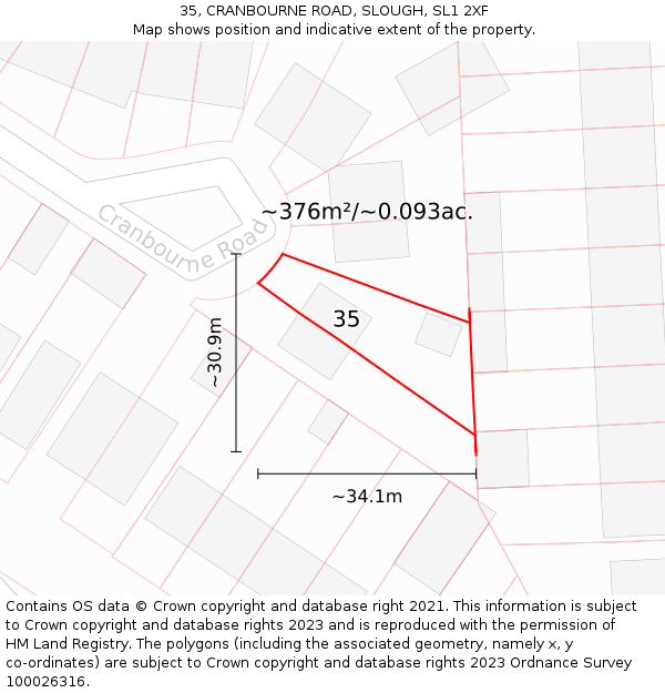 35, CRANBOURNE ROAD, SLOUGH, SL1 2XF: Plot and title map