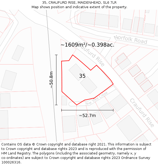 35, CRAUFURD RISE, MAIDENHEAD, SL6 7LR: Plot and title map