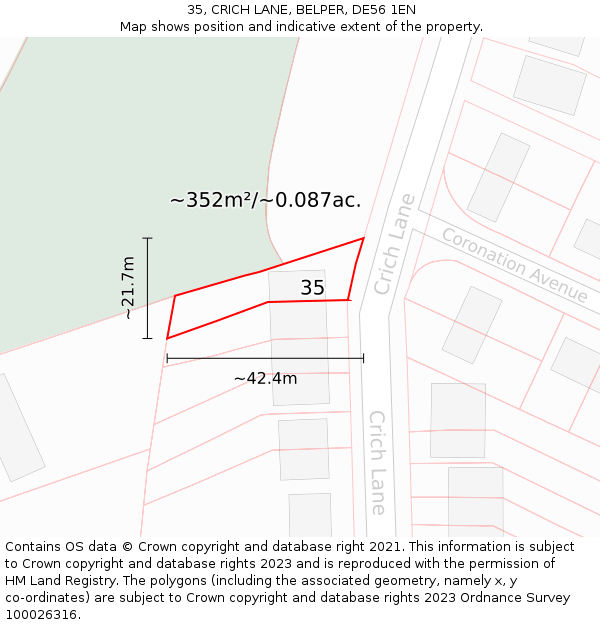 35, CRICH LANE, BELPER, DE56 1EN: Plot and title map