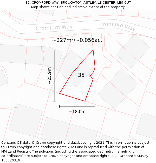 35, CROMFORD WAY, BROUGHTON ASTLEY, LEICESTER, LE9 6UT: Plot and title map