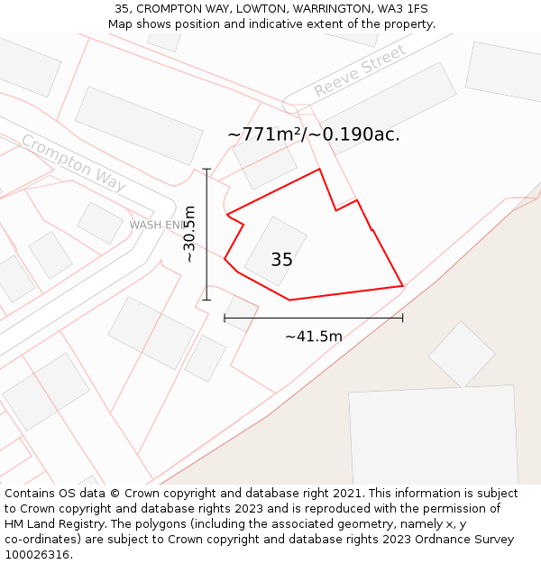 35, CROMPTON WAY, LOWTON, WARRINGTON, WA3 1FS: Plot and title map