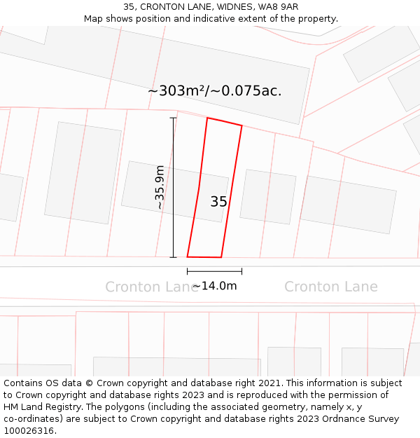 35, CRONTON LANE, WIDNES, WA8 9AR: Plot and title map