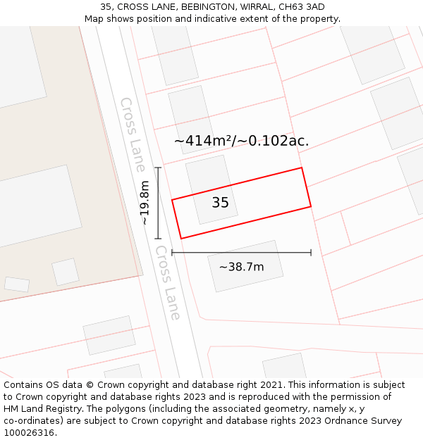 35, CROSS LANE, BEBINGTON, WIRRAL, CH63 3AD: Plot and title map