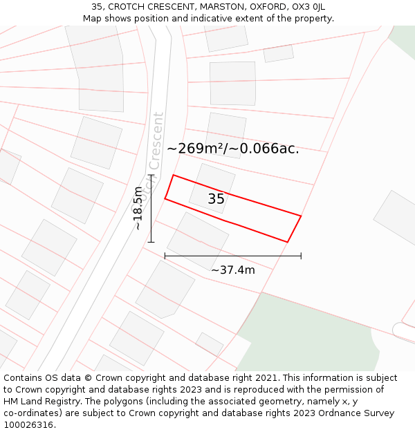 35, CROTCH CRESCENT, MARSTON, OXFORD, OX3 0JL: Plot and title map