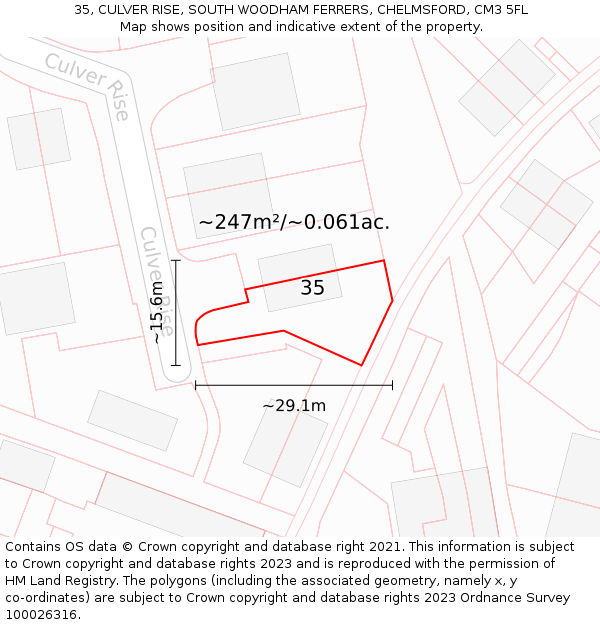 35, CULVER RISE, SOUTH WOODHAM FERRERS, CHELMSFORD, CM3 5FL: Plot and title map