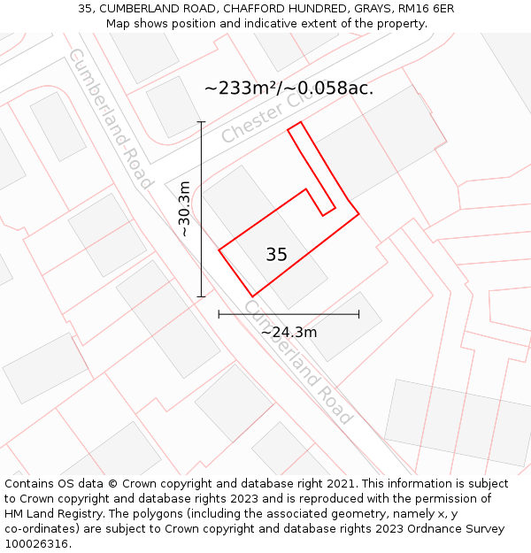 35, CUMBERLAND ROAD, CHAFFORD HUNDRED, GRAYS, RM16 6ER: Plot and title map