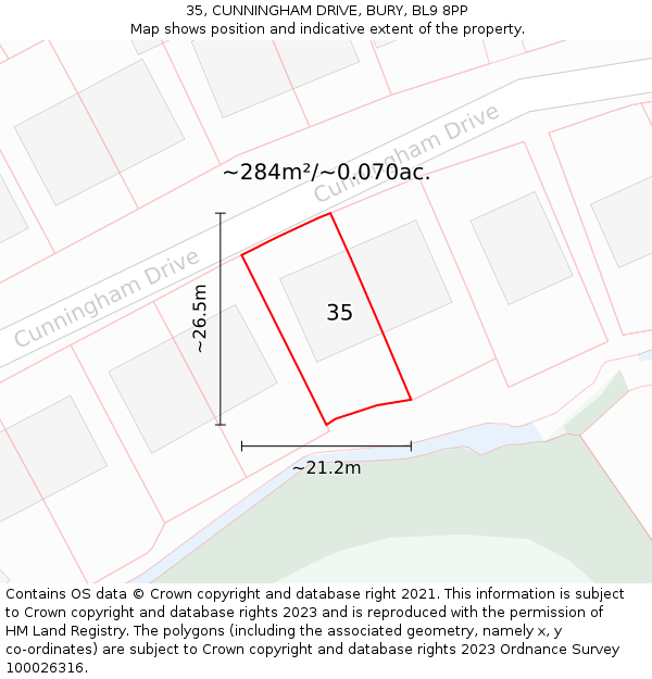 35, CUNNINGHAM DRIVE, BURY, BL9 8PP: Plot and title map