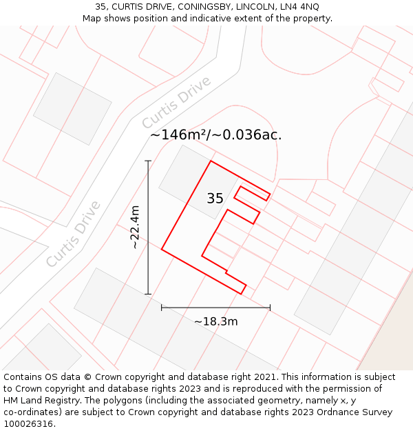 35, CURTIS DRIVE, CONINGSBY, LINCOLN, LN4 4NQ: Plot and title map