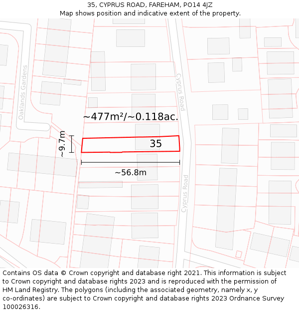 35, CYPRUS ROAD, FAREHAM, PO14 4JZ: Plot and title map