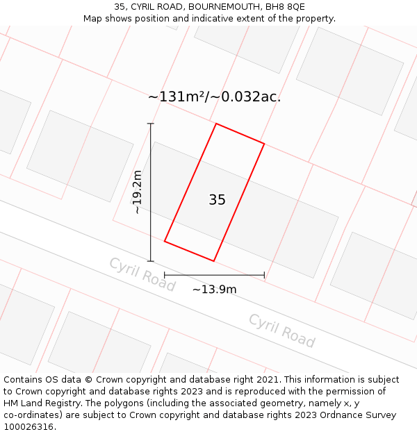 35, CYRIL ROAD, BOURNEMOUTH, BH8 8QE: Plot and title map