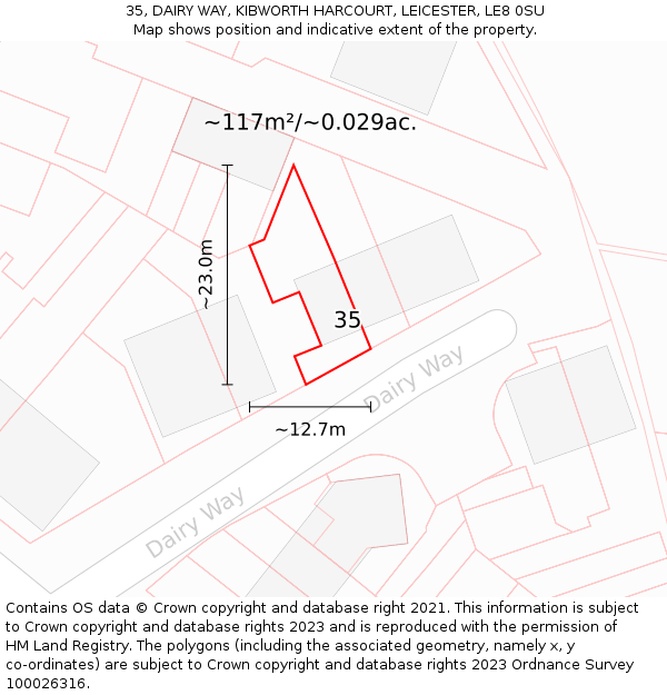 35, DAIRY WAY, KIBWORTH HARCOURT, LEICESTER, LE8 0SU: Plot and title map