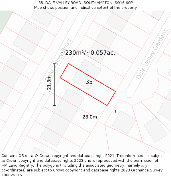 35, DALE VALLEY ROAD, SOUTHAMPTON, SO16 6QP: Plot and title map