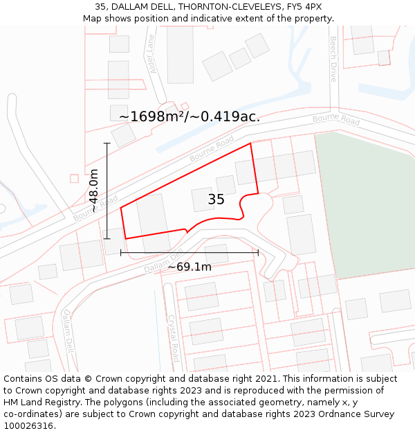 35, DALLAM DELL, THORNTON-CLEVELEYS, FY5 4PX: Plot and title map