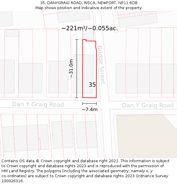 35, DANYGRAIG ROAD, RISCA, NEWPORT, NP11 6DB: Plot and title map