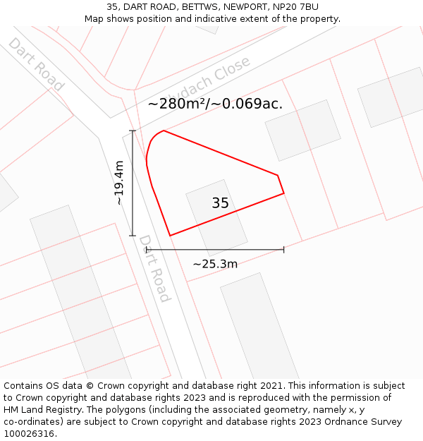 35, DART ROAD, BETTWS, NEWPORT, NP20 7BU: Plot and title map