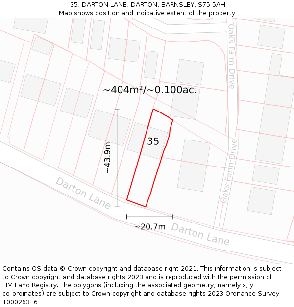 35, DARTON LANE, DARTON, BARNSLEY, S75 5AH: Plot and title map