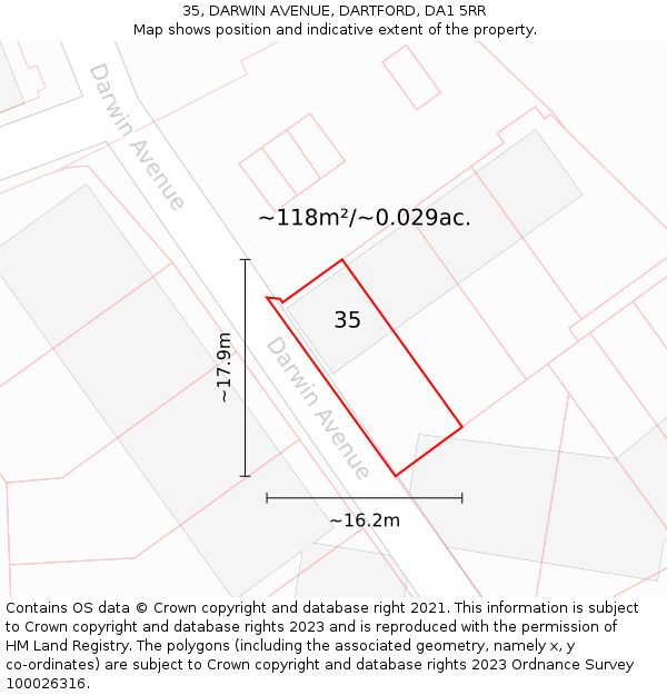 35, DARWIN AVENUE, DARTFORD, DA1 5RR: Plot and title map