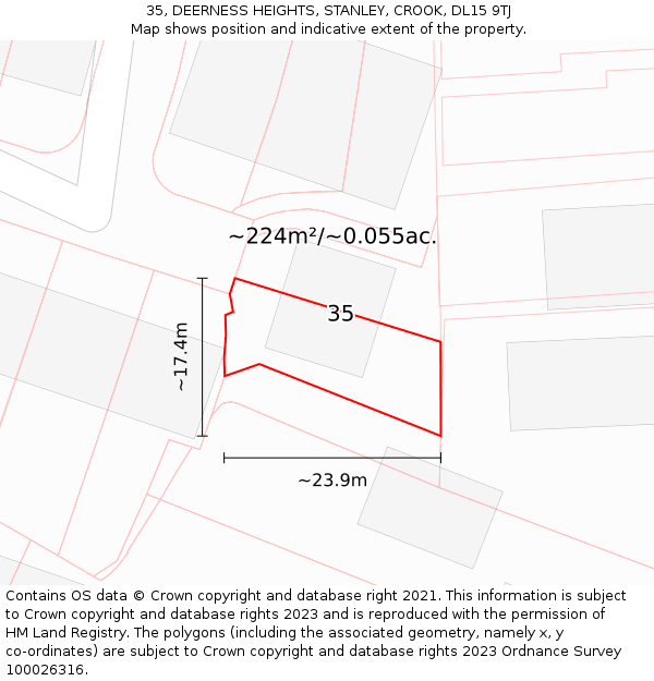 35, DEERNESS HEIGHTS, STANLEY, CROOK, DL15 9TJ: Plot and title map