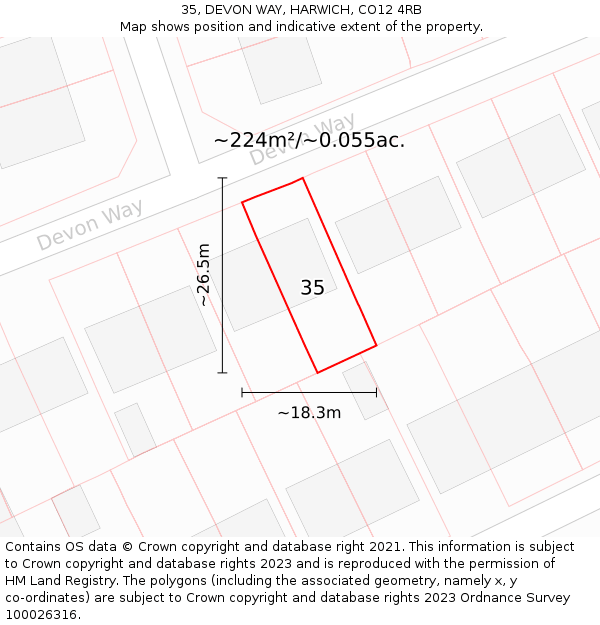 35, DEVON WAY, HARWICH, CO12 4RB: Plot and title map