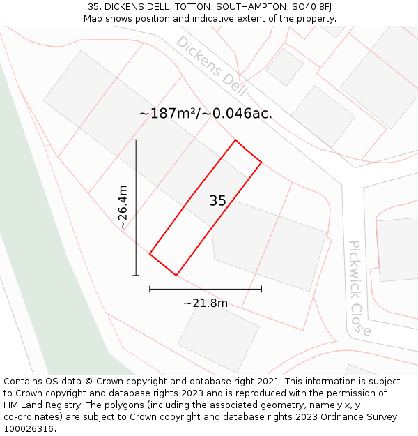 35, DICKENS DELL, TOTTON, SOUTHAMPTON, SO40 8FJ: Plot and title map