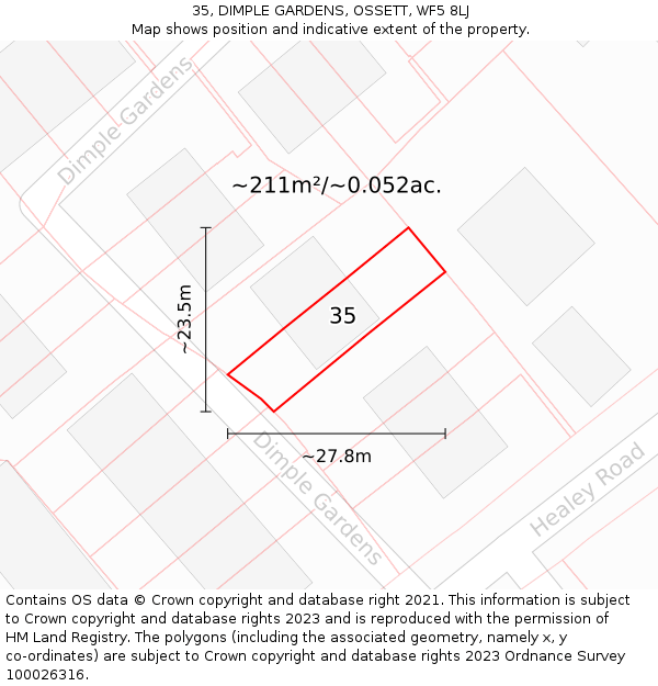 35, DIMPLE GARDENS, OSSETT, WF5 8LJ: Plot and title map