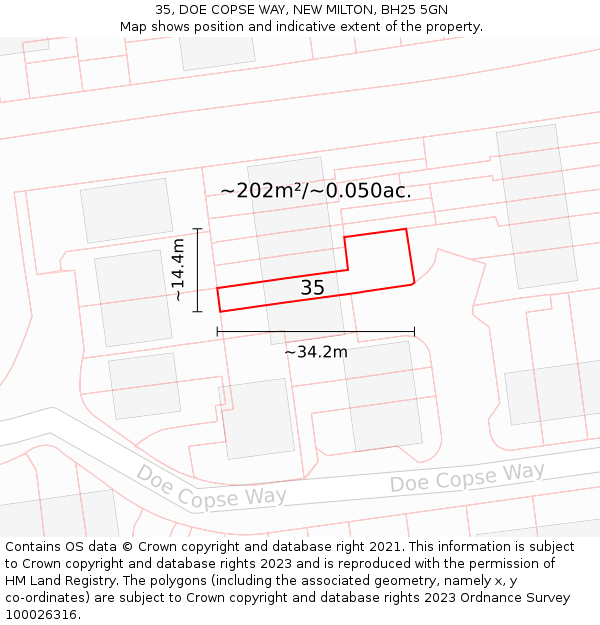 35, DOE COPSE WAY, NEW MILTON, BH25 5GN: Plot and title map