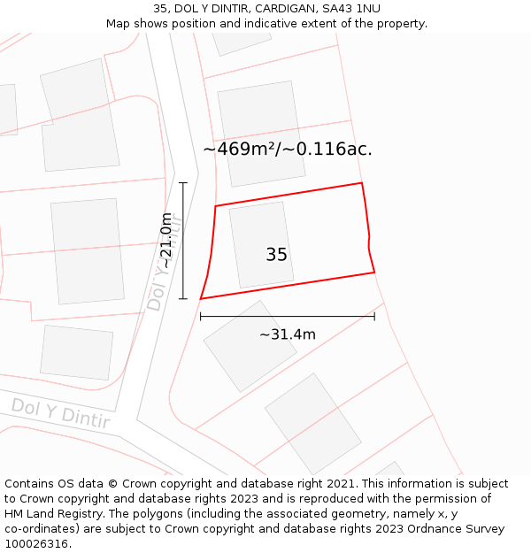 35, DOL Y DINTIR, CARDIGAN, SA43 1NU: Plot and title map