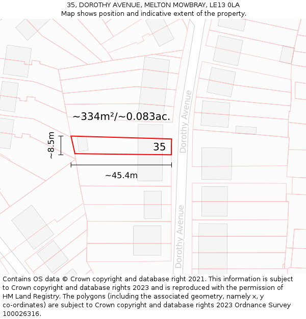 35, DOROTHY AVENUE, MELTON MOWBRAY, LE13 0LA: Plot and title map