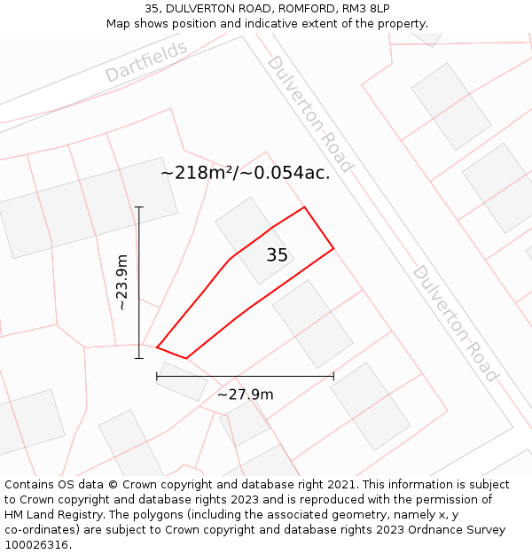 35, DULVERTON ROAD, ROMFORD, RM3 8LP: Plot and title map