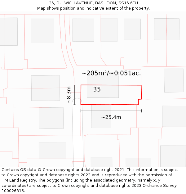 35, DULWICH AVENUE, BASILDON, SS15 6FU: Plot and title map