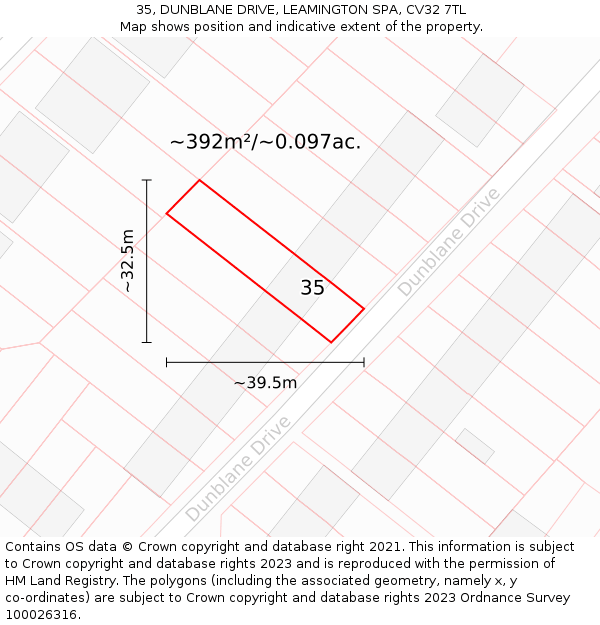 35, DUNBLANE DRIVE, LEAMINGTON SPA, CV32 7TL: Plot and title map