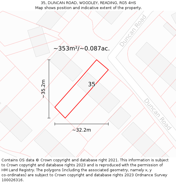 35, DUNCAN ROAD, WOODLEY, READING, RG5 4HS: Plot and title map