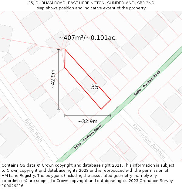 35, DURHAM ROAD, EAST HERRINGTON, SUNDERLAND, SR3 3ND: Plot and title map