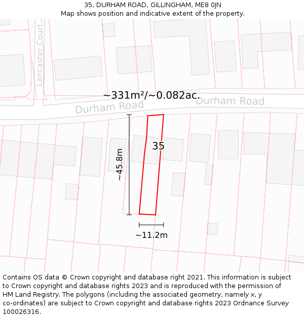 35, DURHAM ROAD, GILLINGHAM, ME8 0JN: Plot and title map