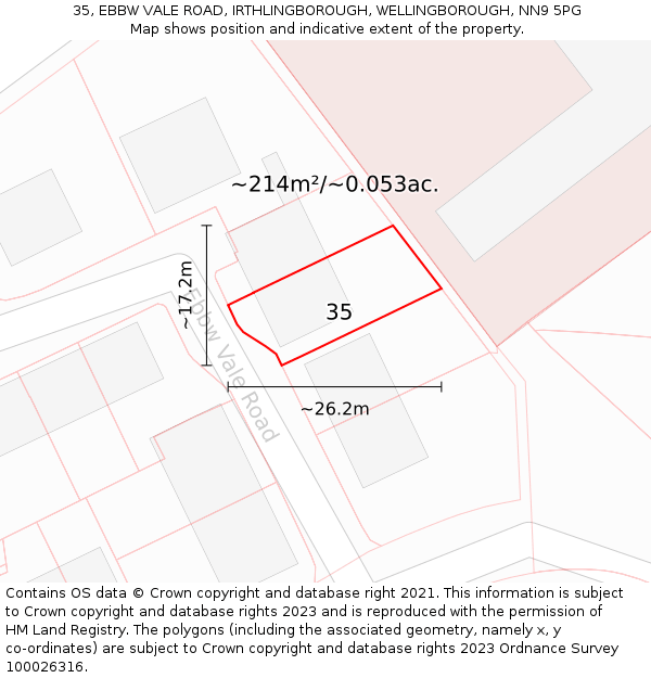 35, EBBW VALE ROAD, IRTHLINGBOROUGH, WELLINGBOROUGH, NN9 5PG: Plot and title map