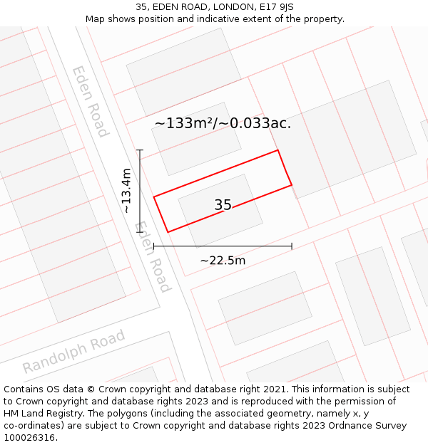 35, EDEN ROAD, LONDON, E17 9JS: Plot and title map